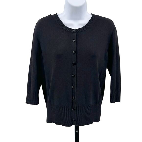 Joseph A. Qu'est-Cequec'est Sweater Cardigan Womens L Black Button-UP Round Neck - Picture 1 of 5